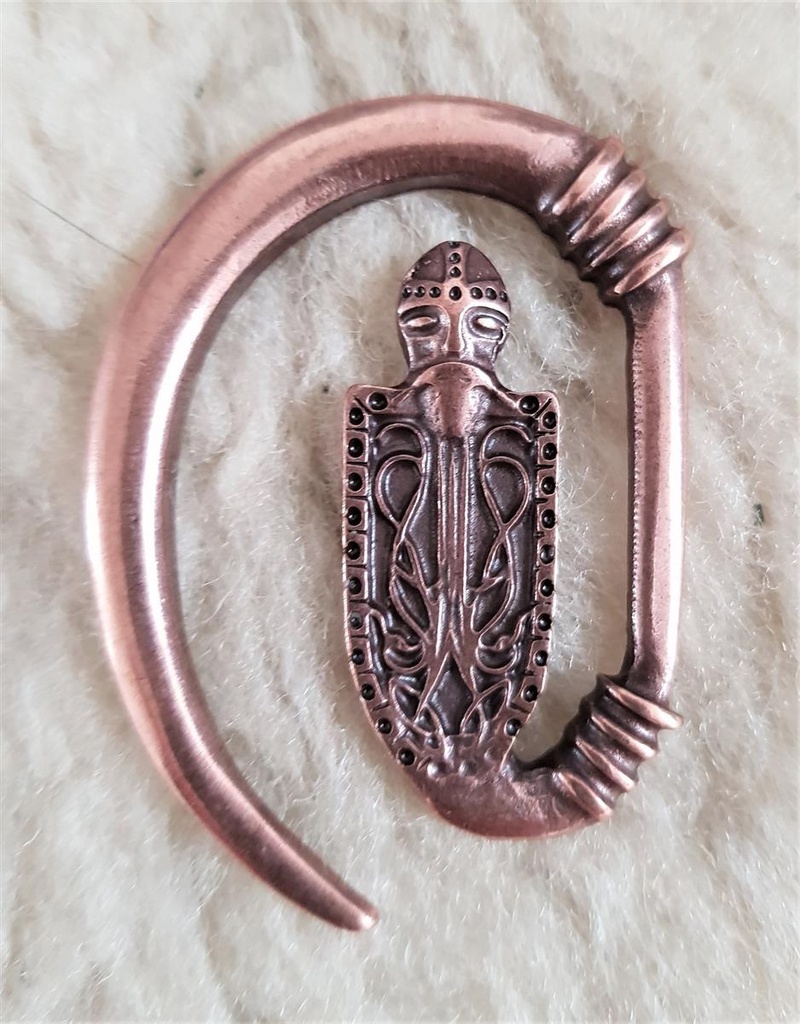 [V-248-4] Ritter-Haken – Kupferfarbener Mittelalter-Verschluss mit Ritterschild-Motiv