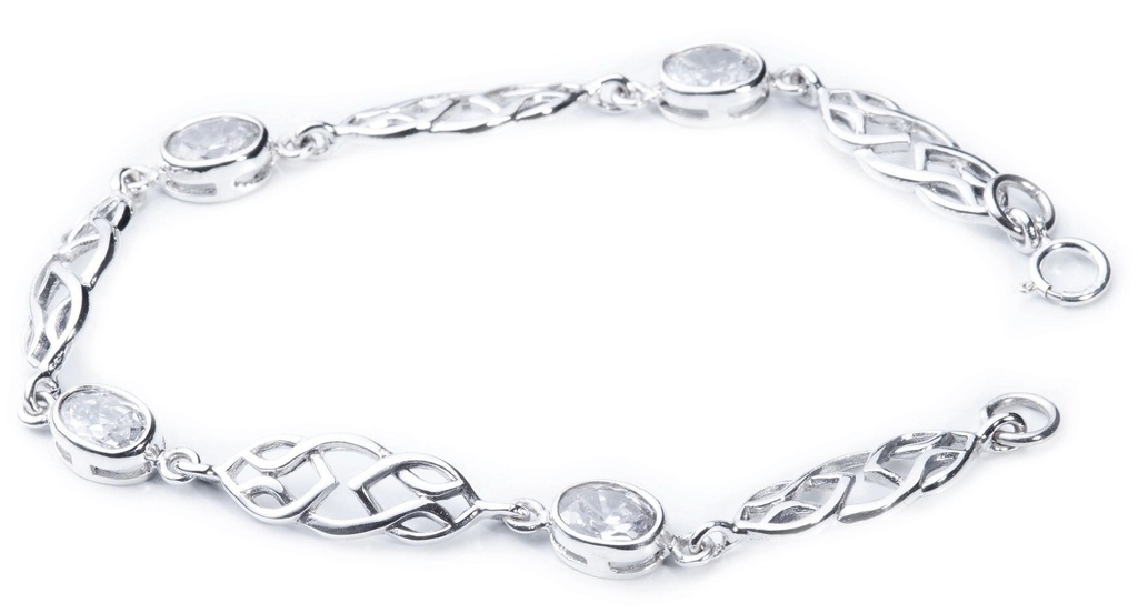 [ark19-3] SVANA Armkette aus Silber mit weißen Kristallen – Keltisches Damenarmband 18,5 cm