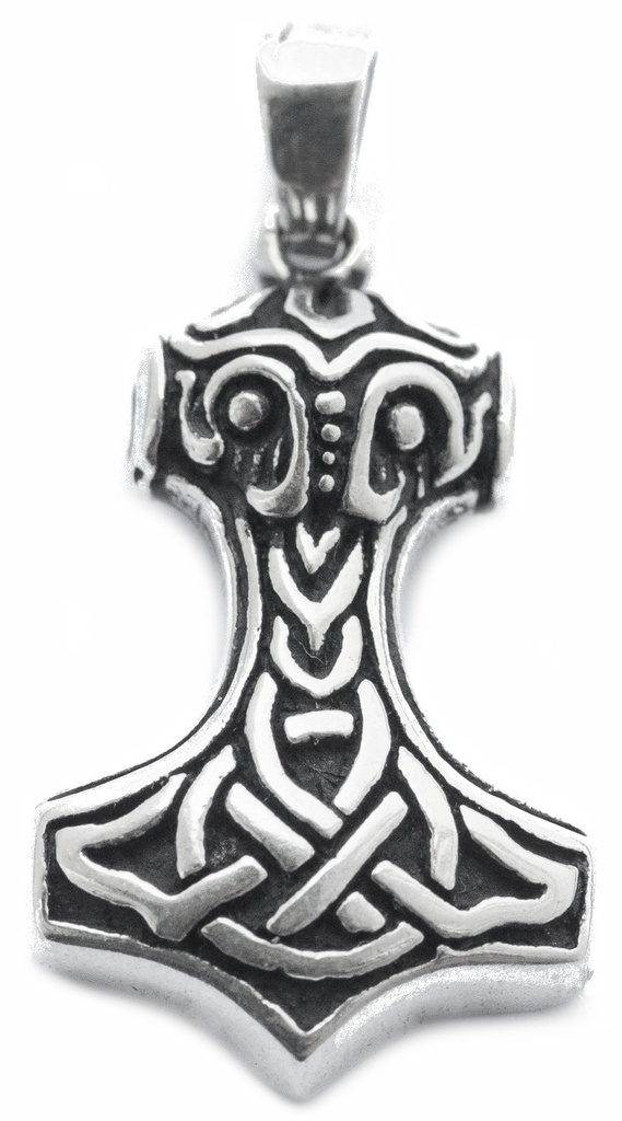 Thorshammer Mjölnir Anhänger 'Mjölnir - Thorhammer mit Knotenmuster' aus Silber 925 - Mittelalter, Larp, Reenactment Schmuck
