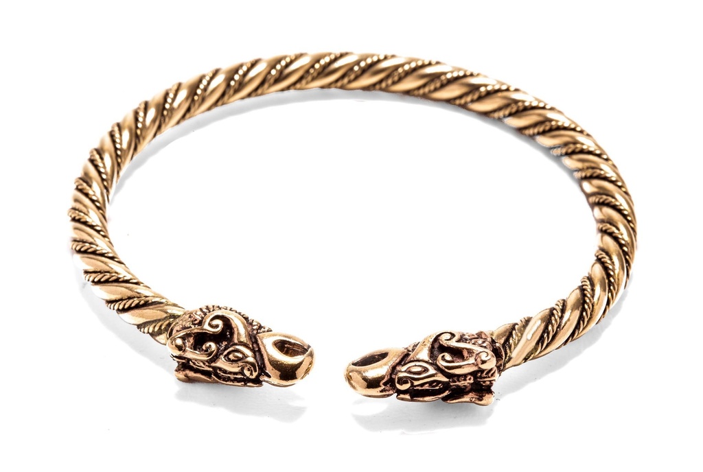  Großer Männer Bronze Armreif ODINS RABEN Ø 7,9 cm – Wikinger Drachenkopf Reif
