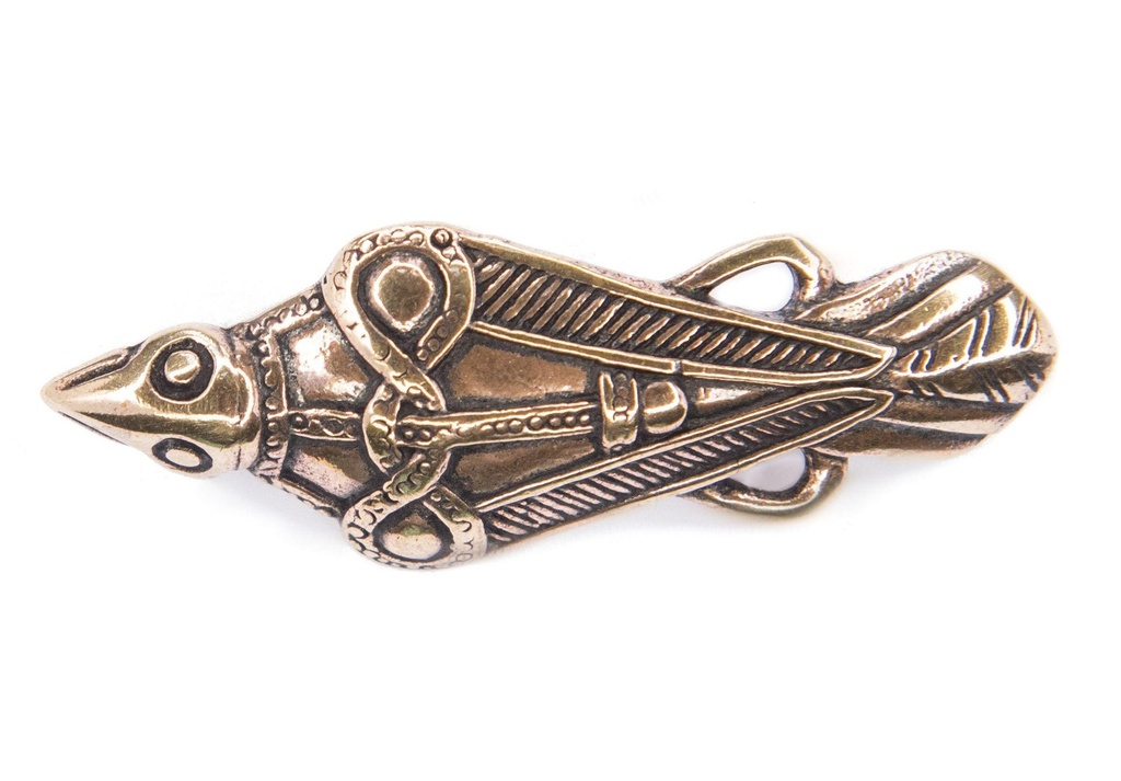 [fb25] Wikinger-Fibel „Ravon – Rabe“ aus Bronze – Brosche 5 cm im Stil nordischer Tierornamentik