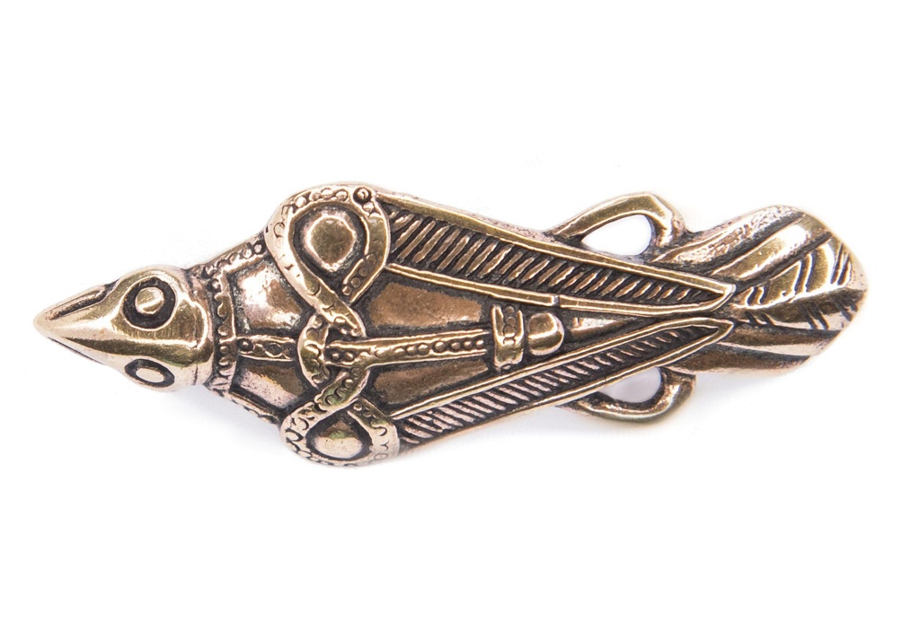 Wikinger-Fibel „Ravon – Rabe“ aus Bronze – Brosche 5 cm im Stil nordischer Tierornamentik