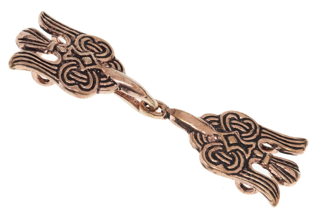 [Fb89-2] Schmuck Fibel Hugin & Munin 5,8 cm – Bronze – Wikinger Gewandschließe mit Rabenmotiv 