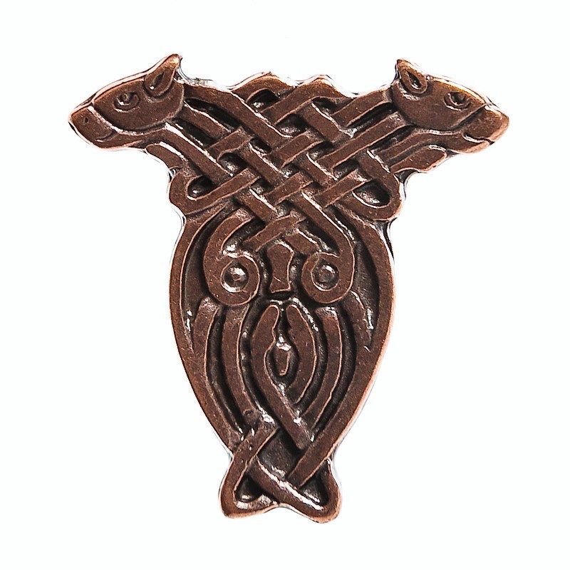 [N-121-4] Celtic Draggs Zierniete in Kupferoptik – Keltischer Doppeldrachen-Knoten 27 mm
