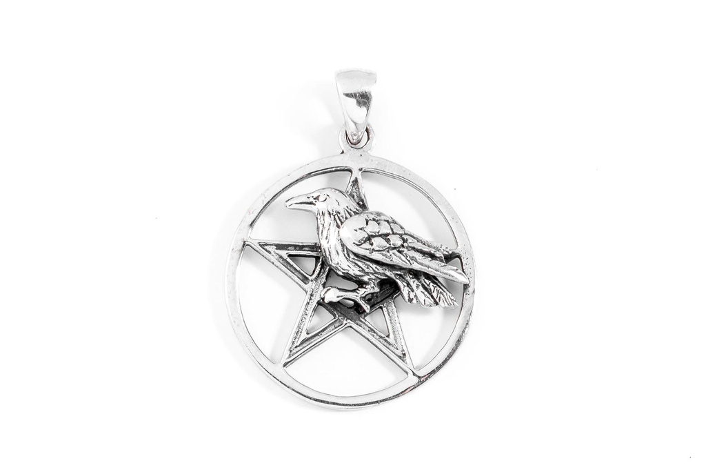Schutz-Anhänger MUNIN – Rabe im Pentagramm aus Silber 925 (Ø 2,2 cm)