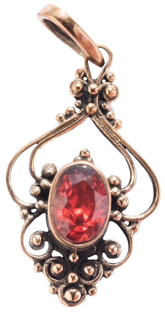 Bronze Anhänger SALIA mit rotem Kristall – Mittelalter Schmuck Amulett 3,1 cm 