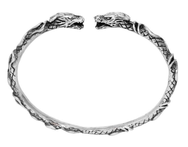 JORMUNGAND Armreif aus Silber – Wikinger Drachenreif mit Doppelkopf Ø 6,8 cm