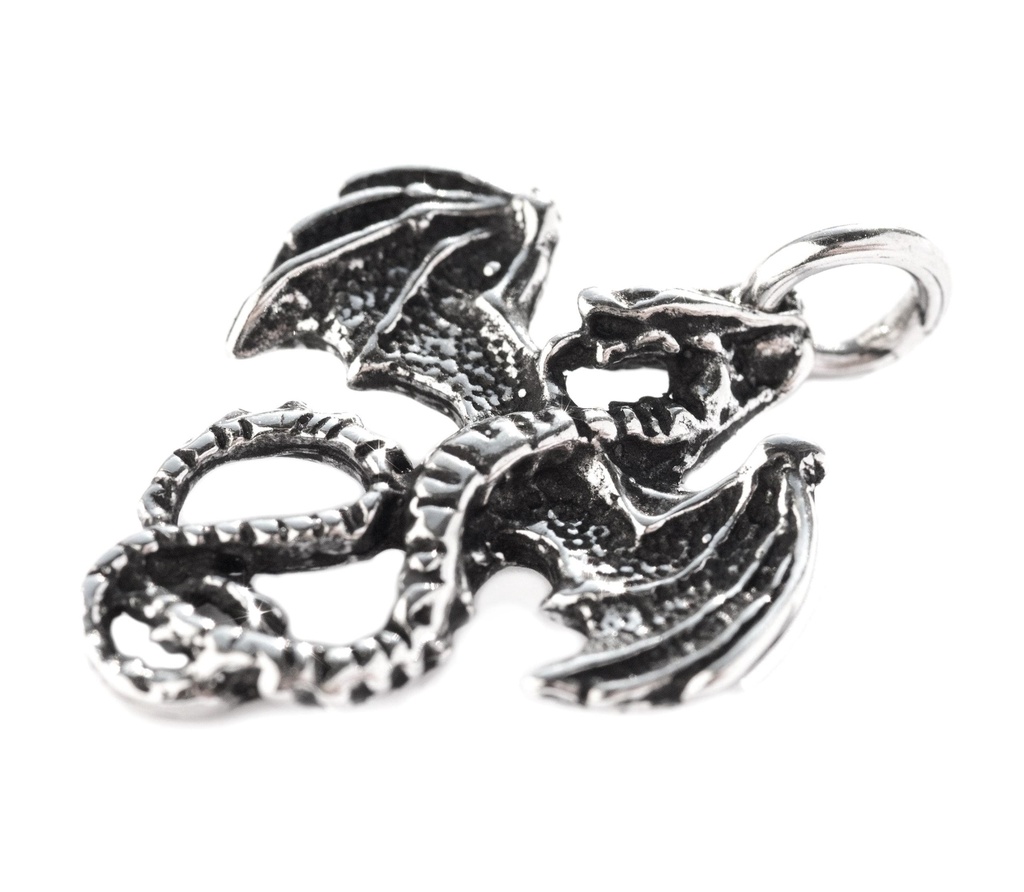 Drachen Amulett, Anhänger 'Kleiner Feuerdrache' aus Silber 925 - Mittelalter, Larp, Reenactment Schmuck
