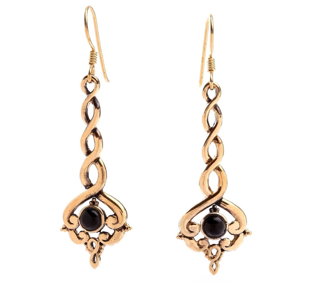 Keltische Ohrhänger ALINA aus Bronze mit Onyx – Spiralmuster Damen Schmuck 5,5 cm