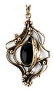Schmuckstück  Elfen-Anhänger ISIRA 6.3 cm Onyx Celtic Bohemia Zauberblatt Bronze 6.3 cm