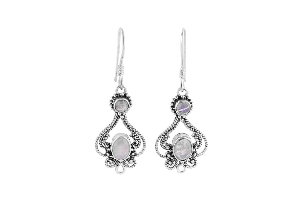 [oh125-2] MEDUNA Ohrringe aus Silber mit Mondstein – Elfenhafter Ohrschmuck im Boho-Stil 4,2 cm