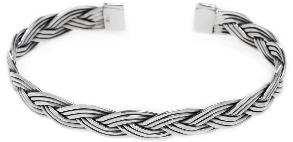 THURAN Armreif aus Silber – Handgeschmiedeter Wikinger Reif mit Zopfmuster Ø 6,4 cm