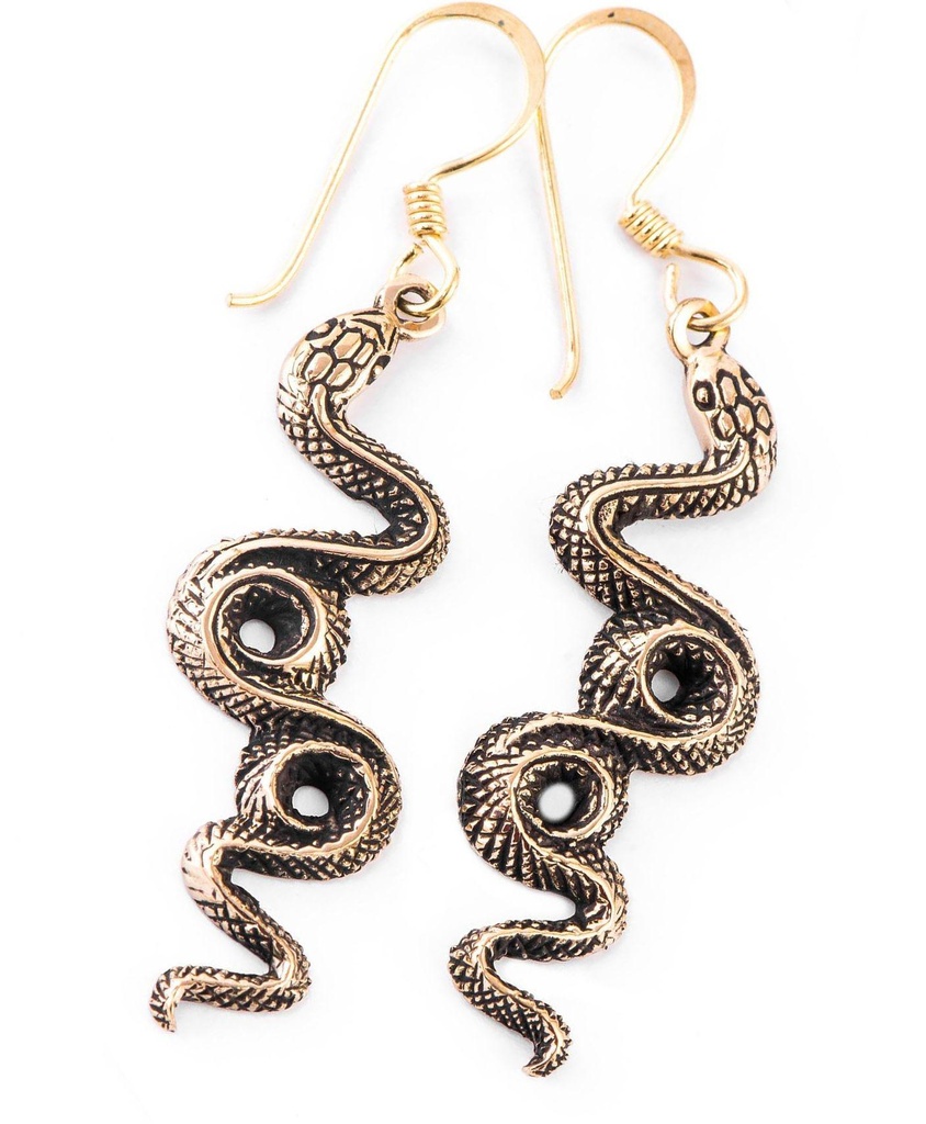[Ohb105-2] Schmuck Ohrhänger Pythea Schlangen 5 cm – Bronze – Mystische Ohrringe mit Schlangensymbol