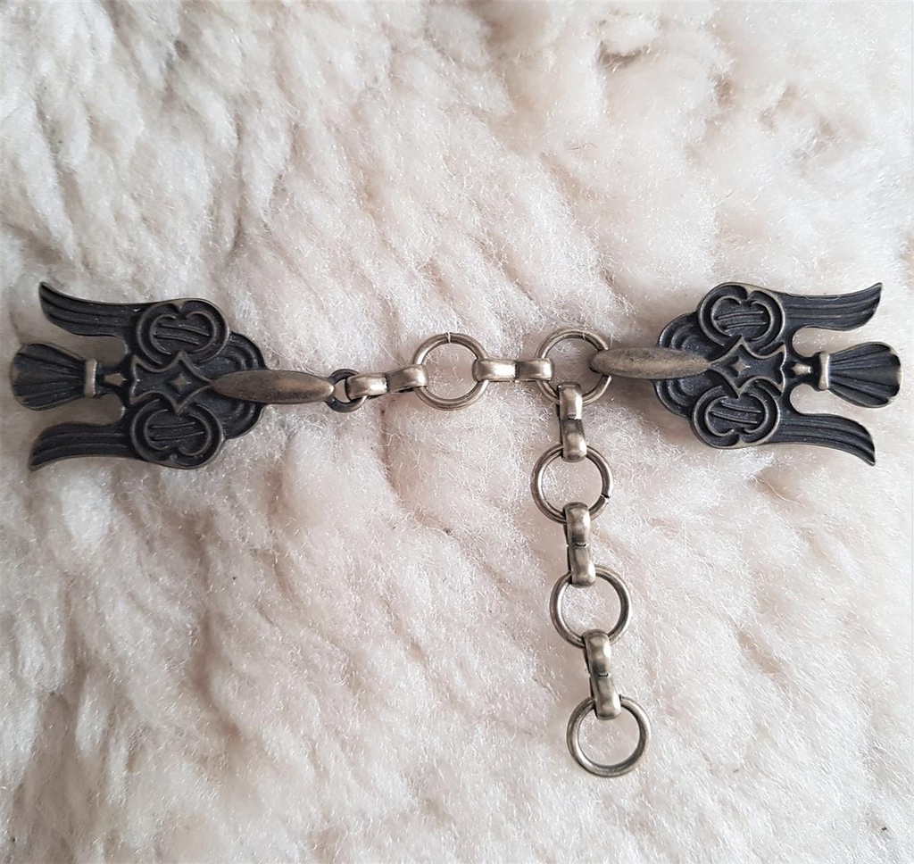 [V-120-2] großer Raben-Verschluss "Hugin & Munin", altmessingfarben