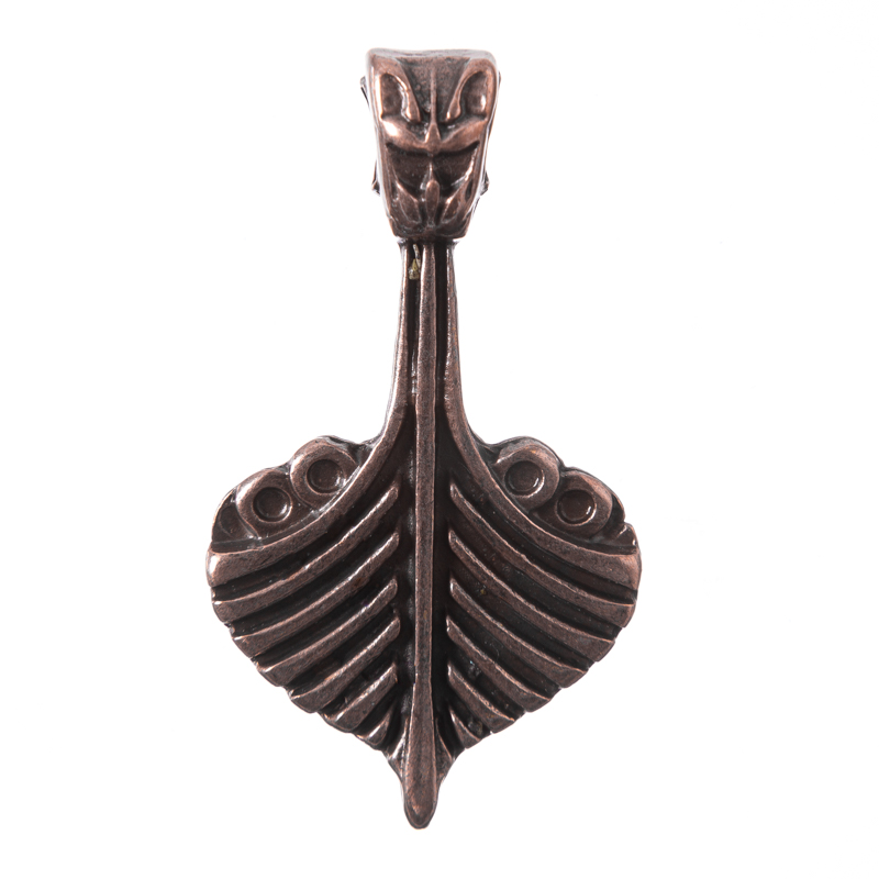 Anhänger Drachenboot – Kupferfarbener Wikinger-Schmuck mit Drachenkopf-Bug 40 mm