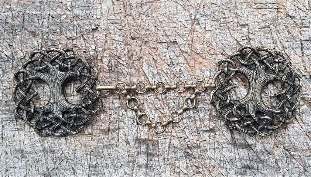 [V-268-21] YGGDRASIL-Verschluß,Fb:altmessing,Weltenesche,Baum,Mantel,Fell,Umhang,Mittelalter,Larp