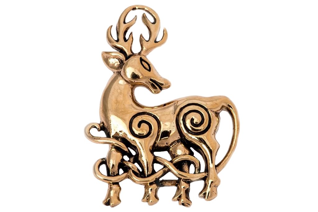 Keltische Brosche DWALIN aus Bronze – 3,8 cm Fibel mit Cerunnos-Motiv