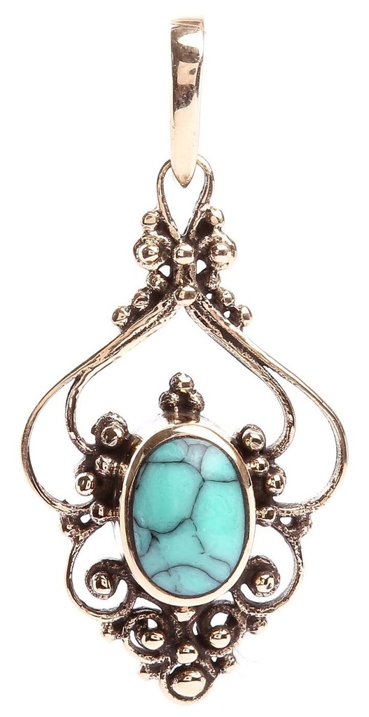 Schmuck Anhänger Salia mit Türkis 3,3 cm – Bronze – Mystisches Amulett für Schutz und Weisheit