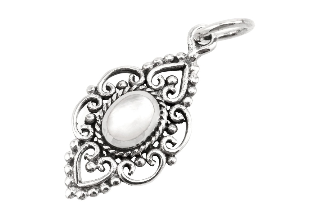 Mittelalter Anhänger SVANA aus Silber mit Perlmutt – Schmuck Amulett 2,7 cm