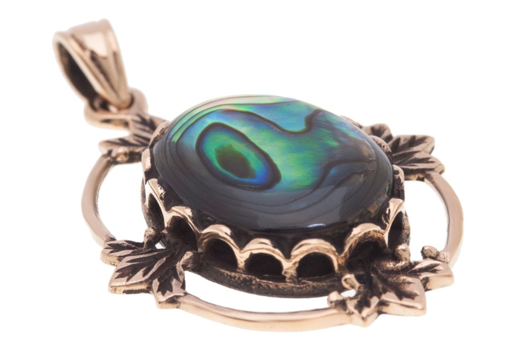 Schmuck Anhänger Maina mit Pauamuschel 3,7 cm – Bronze – Mystisches Amulett der römischen Antike