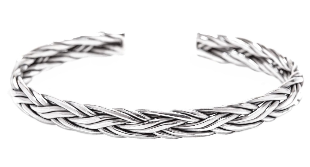SIGARD Armreif aus Silber – Wikinger Zopfarmband im Flechtstil Ø 6,6 cm