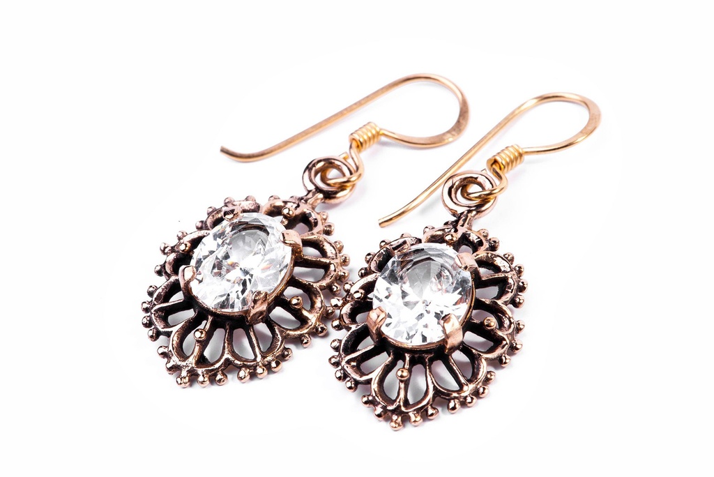 [ohb511] Ohrhänger Diana mit weißem Kristall aus Bronze – Römisch inspirierter Ohrschmuck 2,4 cm