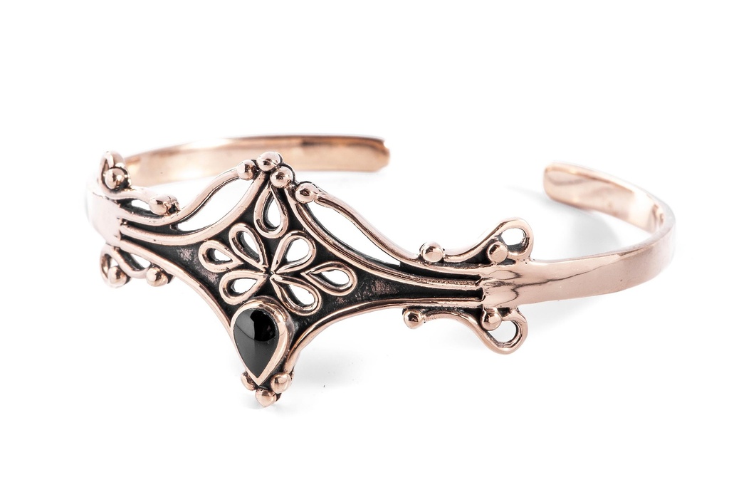 Mittelalter Armreif NALIA aus Bronze mit Onyx – Ornament Reif Ø 6,2 cm