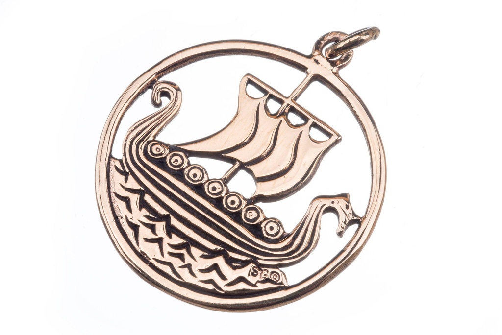 Anhänger SVOLD aus Bronze – Großes Wikingerschiff Drachenboot Amulett 3,2 cm