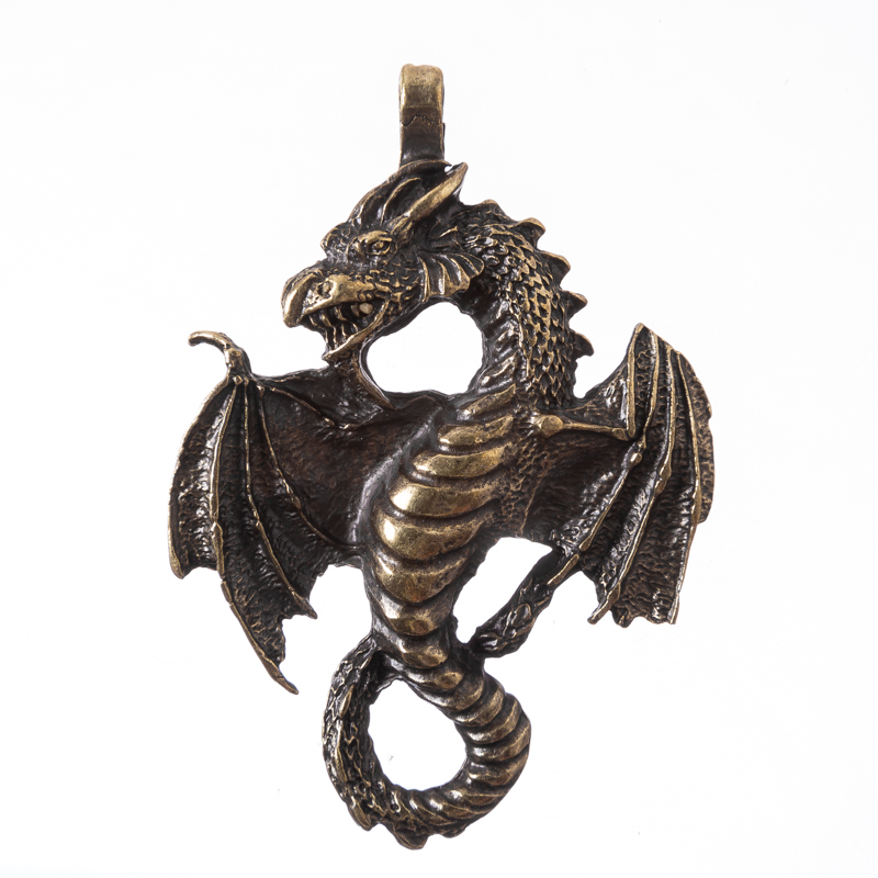 Anhänger Nordischer Drache – Messingfarbener Drachenschmuck 58 mm