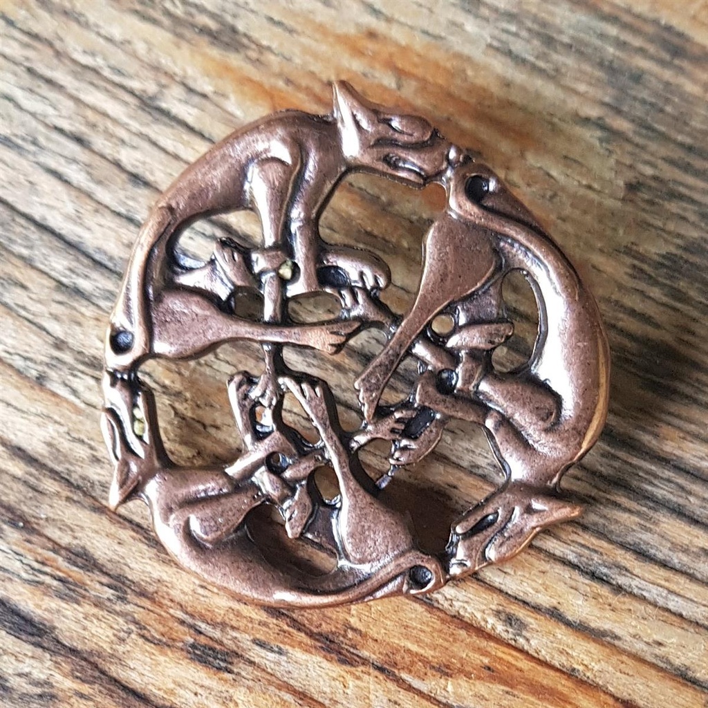 Celtic Dogs Zierniete in Altkupfer – Keltisches Hunde-Ornament 35 mm
