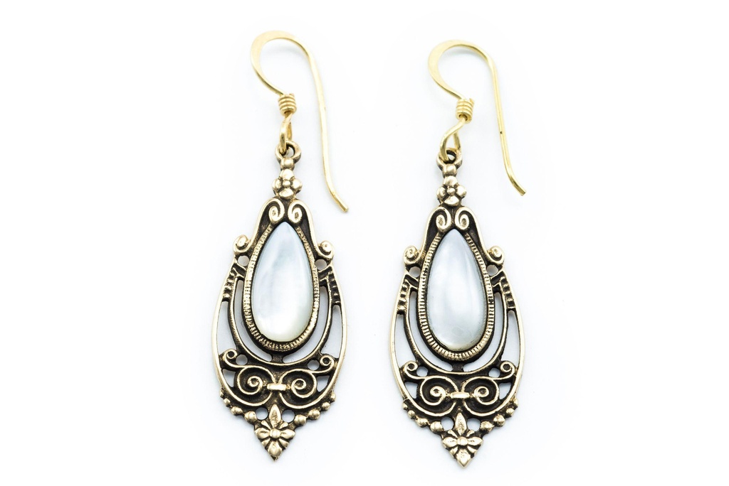 [Ohb538-2] Schmuck Ohrhänger Talina Perlmutt 5 cm – Bronze – Filigrane Bohemian Ohrringe mit schimmerndem Perlmutt