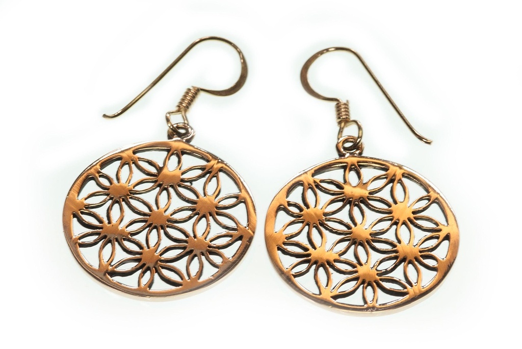 [ohb134] Ohrhänger Runa Blume des Lebens aus Bronze – Mystischer Lebensblume-Schmuck 3,9 cm