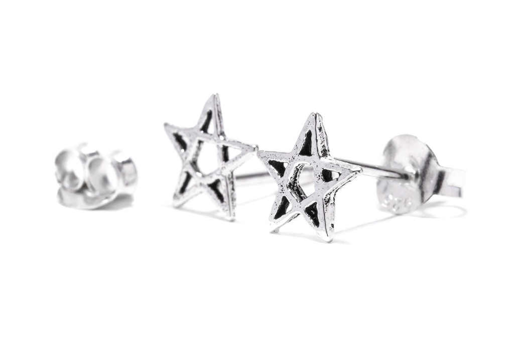 Ohrstecker Iskandar Pentagramm aus Silber 925 – Mystischer Fünfstern Ohrschmuck 6 mm