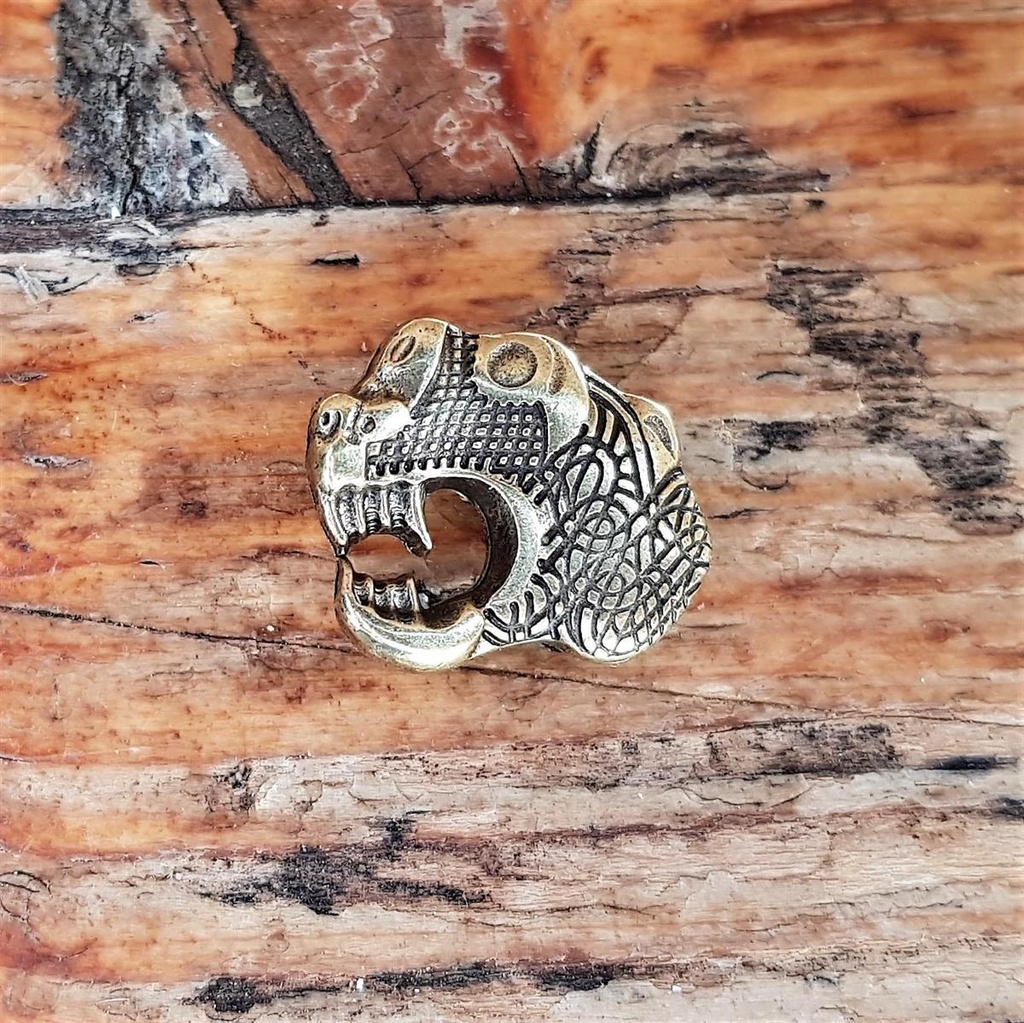 Zierniete „Oseberg-Drache klein“ – Messingfarbener Drachenkopf nach links blickend