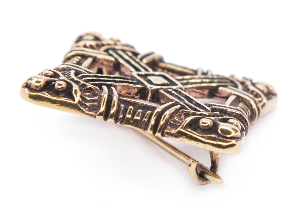 Wikinger Fibel Brosche "Viking Cross" aus Bronze – Kreuz mit Windwesen 3,7 cm