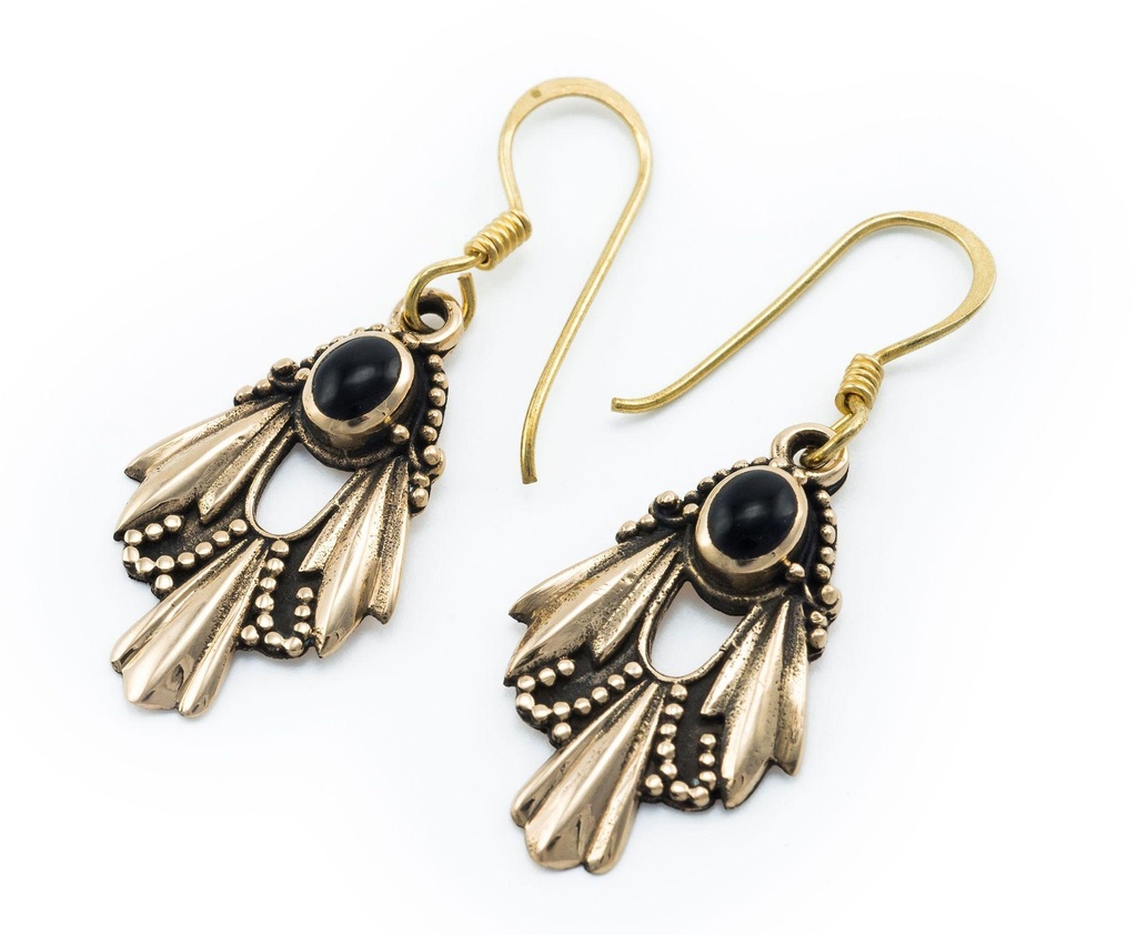 [ohb535] Ohrhänger Onyxzauber Arwina aus Bronze – Wikinger Ohrschmuck mit Onyx 3,8 cm