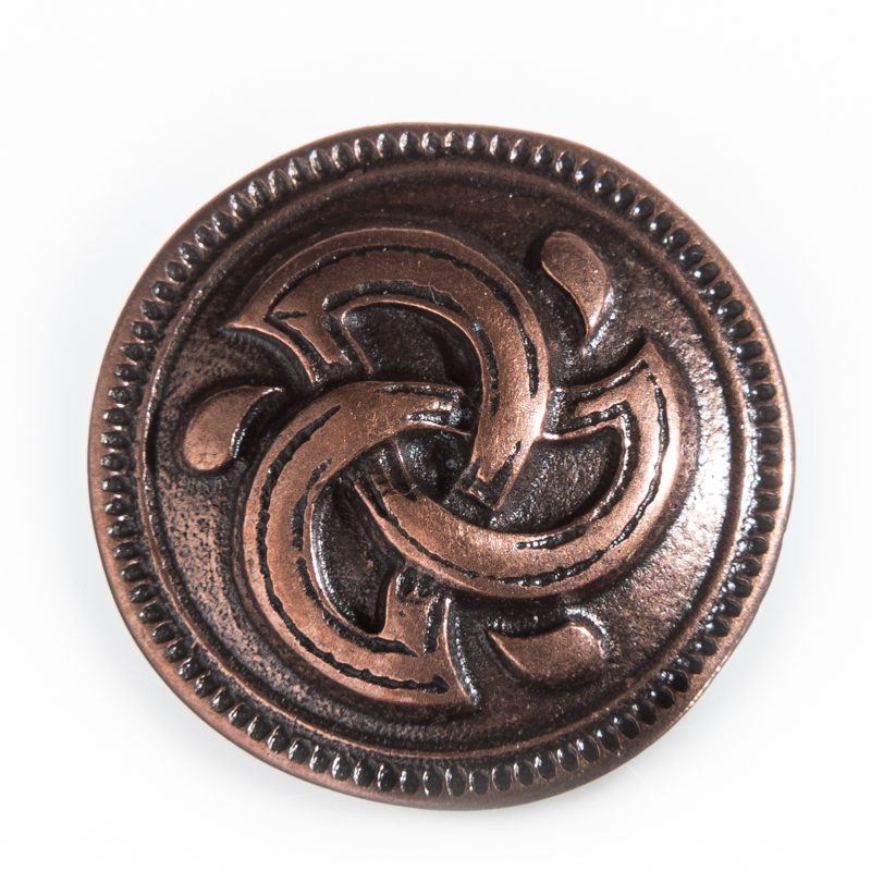 [KN-302-4] Keltischer Knopf Wasser-Triskele kupferfarben – 22 mm Zierknopf für Umhang, Mantel & Tunika