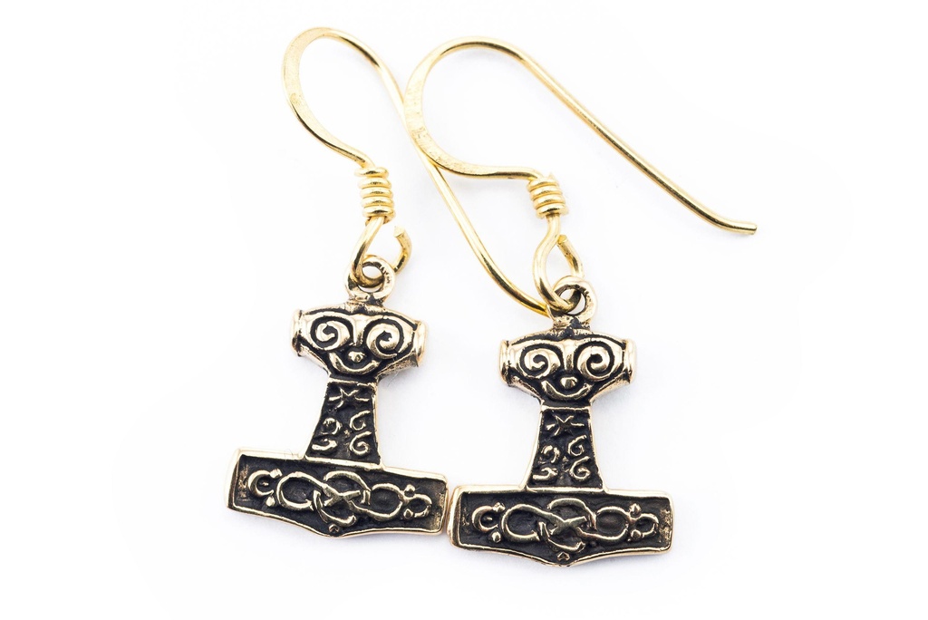 Ohrhänger Thors Hammer aus Bronze – Mjölnir Wikinger Ohrschmuck 2,9 cm