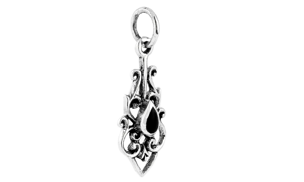 Schmuck-Anhänger DANIA 2,6 cm – Mittelalterliches Amulett mit Onyx aus 925er Silber für Schutz & Klarheit