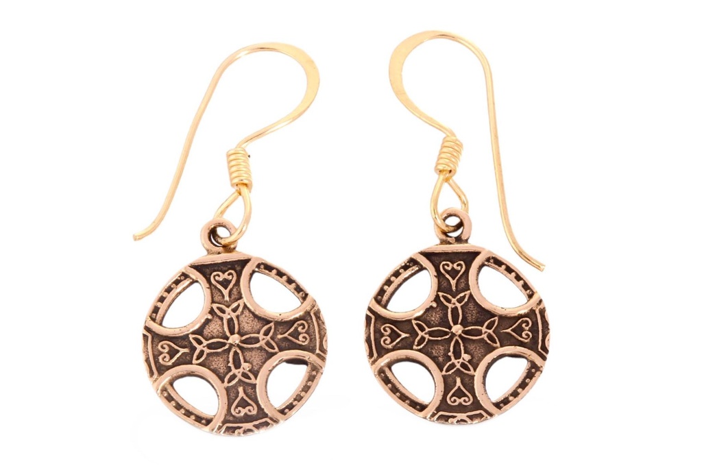 Keltische Ohrhänger „Aska – Keltisches Kreuz“ aus Bronze – Symbolschmuck 3,1 cm