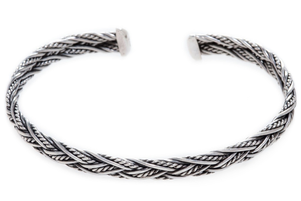 [arm7] Wikinger Armreif HEIMDALL aus 925er Silber – Nordisches Flechtwerk Ø 6,4 cm