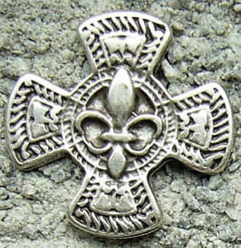 Silberfarbener Beschlag „Fleur de Lys“ – Kreuzniete mit französischer Lilie für historische Gewandungen
