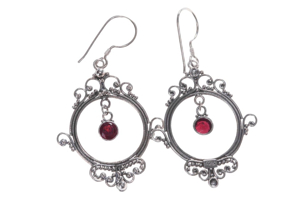 [oh87] Ohrhänger Cura mit Granat aus Silber 925 – Mittelalterlicher Boho Ohrschmuck 5,4 cm