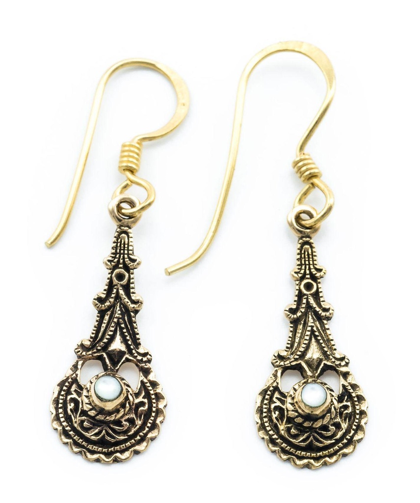 [ohb541-2] Ohrhänger Namina Round Shell aus Bronze – Zarter Ohrschmuck mit Perlmutt 3,4 cm