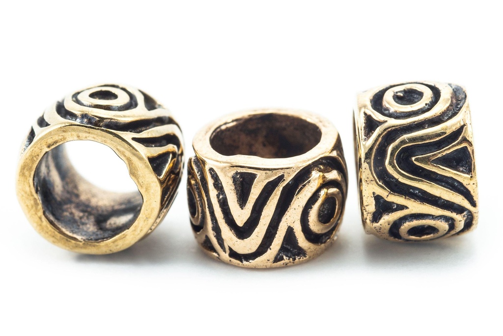 [apb11] Wikinger Haar- & Bartperle VERCANA aus Bronze – 9 mm Schmuckperle mit Kreismuster für Dreads & Zöpfe