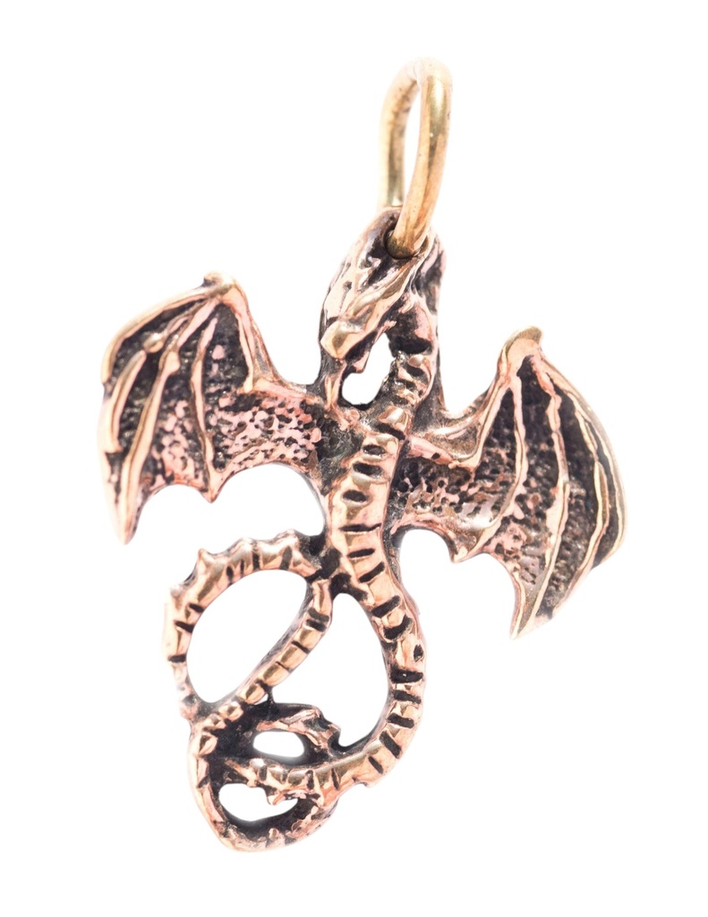[adb30] Drachen-Anhänger SEPTA aus Bronze – Kleiner Feuerdrache als Symbol für Mut und Leidenschaft (2,8 cm)