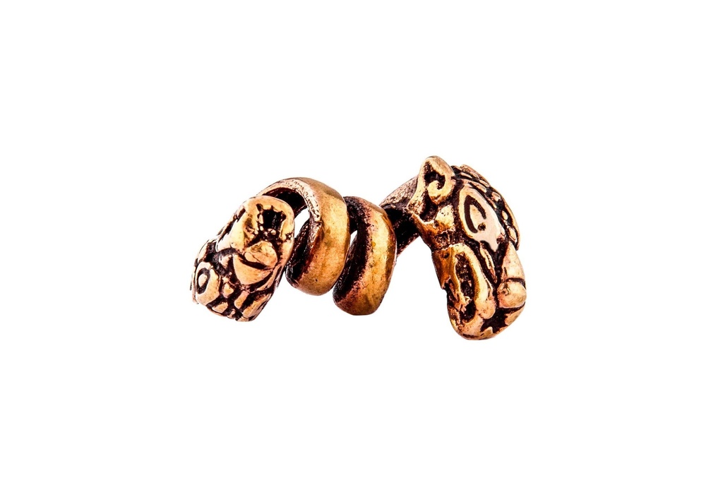 Wikinger Bart- & Haarperle BEASTS aus Bronze – 23 mm Odins Wölfe Geri & Freki für Zöpfe & Dreads