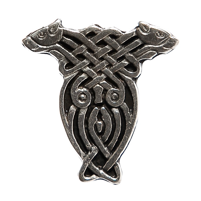 [N-121-1] Celtic Draggs Zierniete in Silberoptik – Keltischer Doppeldrachen-Knoten 27 mm