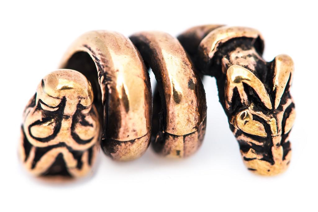 Wikinger Perle "Fabeltier" aus Bronze – Bart- & Haarperle mit Tierköpfen 2 cm