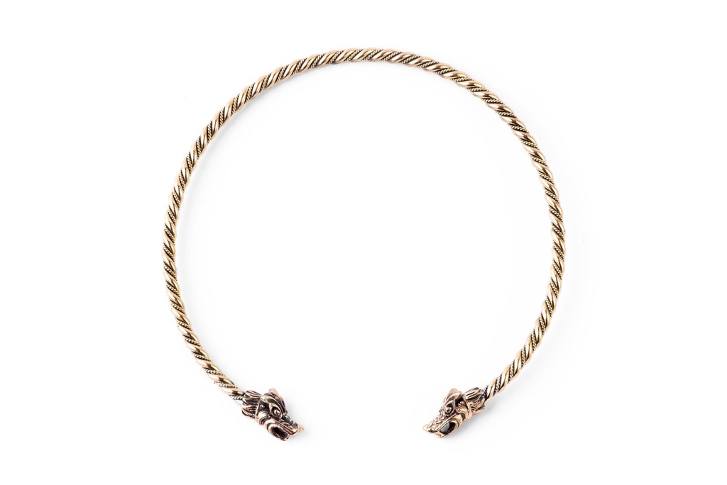 [hrb9-2] Halsreif Paragon Torques aus Bronze – Wikinger Halsschmuck Ø 15 cm für Männer mit Tierköpfen